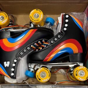 Moxi Black Roller Skates with Multicolor Accents